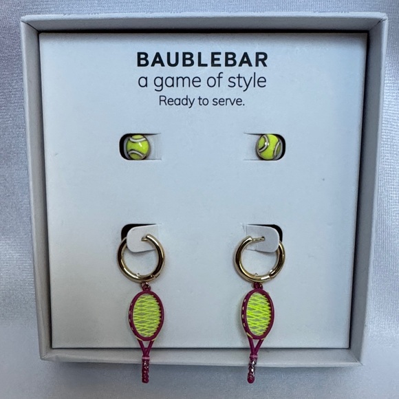 BaubleBar Jewelry - BaubleBar Tennis Earrings Set Ball Studs Racket Hoops New In Box